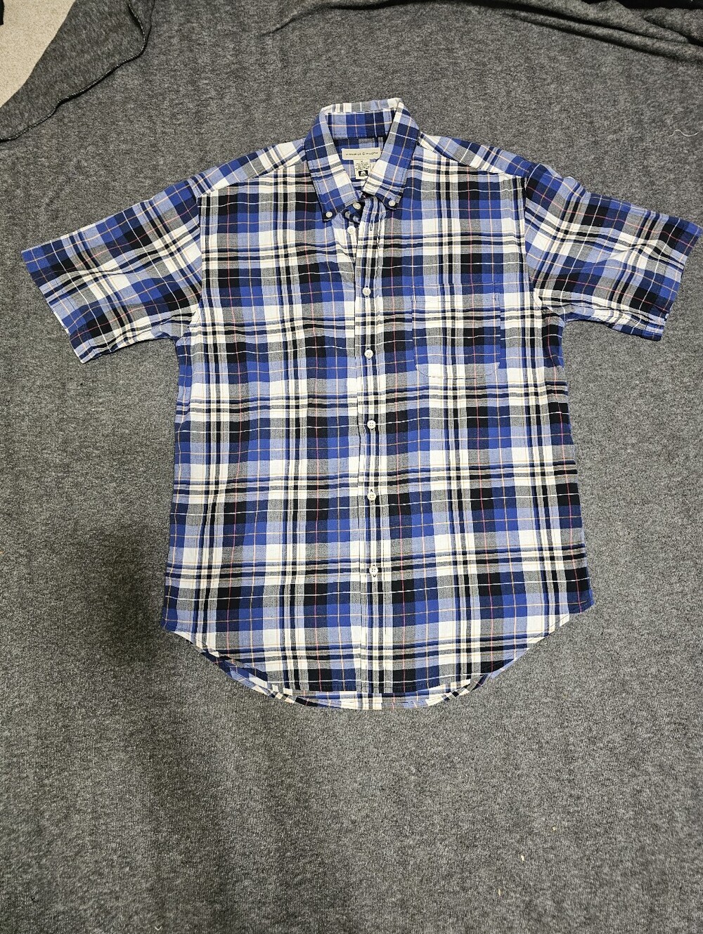 Preswick & Moore Plaid Short Sleeve Shirt M Blue White